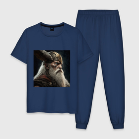 Мужская пижама хлопок с принтом Викинг дикарь в Тюмени, 100% хлопок | брюки и футболка прямого кроя, без карманов, на брюках мягкая резинка на поясе и по низу штанин
 | 