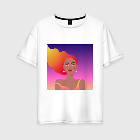 Женская футболка хлопок Oversize с принтом Девушка огонь , 100% хлопок | свободный крой, круглый ворот, спущенный рукав, длина до линии бедер
 | 