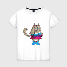 Женская футболка хлопок с принтом Влюбленная серая кошка под луной , 100% хлопок | прямой крой, круглый вырез горловины, длина до линии бедер, слегка спущенное плечо | 