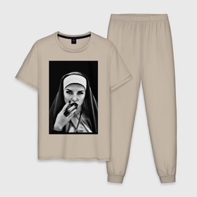 Мужская пижама хлопок с принтом Готическая монахиня в Курске, 100% хлопок | брюки и футболка прямого кроя, без карманов, на брюках мягкая резинка на поясе и по низу штанин
 | Тематика изображения на принте: 