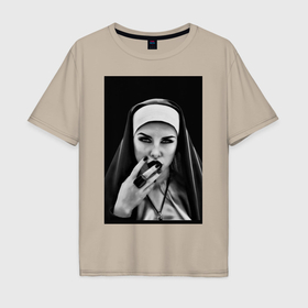 Мужская футболка хлопок Oversize с принтом Готическая монахиня в Курске, 100% хлопок | свободный крой, круглый ворот, “спинка” длиннее передней части | Тематика изображения на принте: 