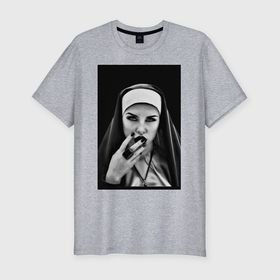 Мужская футболка хлопок Slim с принтом Готическая монахиня в Курске, 92% хлопок, 8% лайкра | приталенный силуэт, круглый вырез ворота, длина до линии бедра, короткий рукав | Тематика изображения на принте: 