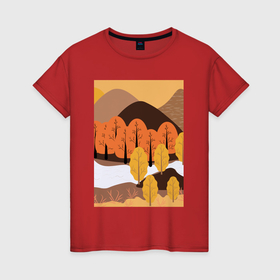 Женская футболка хлопок с принтом Пейзаж деревья , 100% хлопок | прямой крой, круглый вырез горловины, длина до линии бедер, слегка спущенное плечо | 