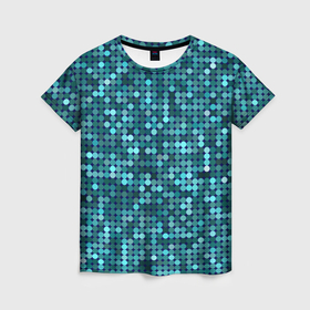 Женская футболка 3D с принтом Блеск пайеток изумрудных бирюзовых в Белгороде, 100% полиэфир ( синтетическое хлопкоподобное полотно) | прямой крой, круглый вырез горловины, длина до линии бедер | 