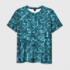 Мужская футболка 3D с принтом Блеск пайеток изумрудных бирюзовых в Санкт-Петербурге, 100% полиэфир | прямой крой, круглый вырез горловины, длина до линии бедер | 