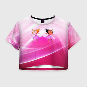 Женская футболка Crop-top 3D с принтом Две радостные феи принцессы в Курске, 100% полиэстер | круглая горловина, длина футболки до линии талии, рукава с отворотами | 