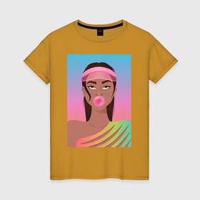 Женская футболка хлопок с принтом Девушка на пляжной вечеринке в Рязани, 100% хлопок | прямой крой, круглый вырез горловины, длина до линии бедер, слегка спущенное плечо | Тематика изображения на принте: 