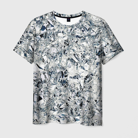 Мужская футболка 3D с принтом Сверкающие кристаллы серебра в Курске, 100% полиэфир | прямой крой, круглый вырез горловины, длина до линии бедер | 