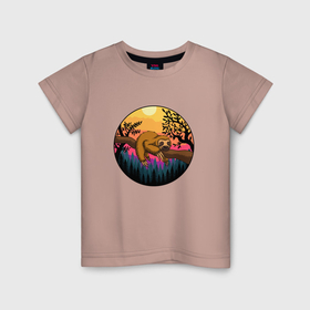 Детская футболка хлопок с принтом Ленивый ленивец в Курске, 100% хлопок | круглый вырез горловины, полуприлегающий силуэт, длина до линии бедер | 