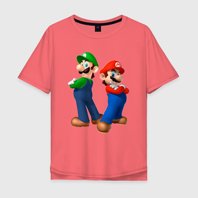 Мужская футболка хлопок Oversize с принтом Марио и Луиджи в Тюмени, 100% хлопок | свободный крой, круглый ворот, “спинка” длиннее передней части | 