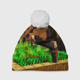 Шапка 3D c помпоном с принтом Minecraft ферма в городе Новоалтайск, 100% полиэстер | универсальный размер, печать по всей поверхности изделия | 