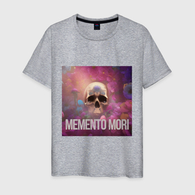 Мужская футболка хлопок с принтом Череп в цветах memento mori в Рязани, 100% хлопок | прямой крой, круглый вырез горловины, длина до линии бедер, слегка спущенное плечо. | Тематика изображения на принте: 
