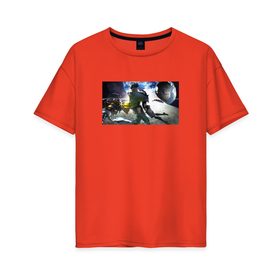 Женская футболка хлопок Oversize с принтом Люси и Дэвид на луне в Курске, 100% хлопок | свободный крой, круглый ворот, спущенный рукав, длина до линии бедер
 | 