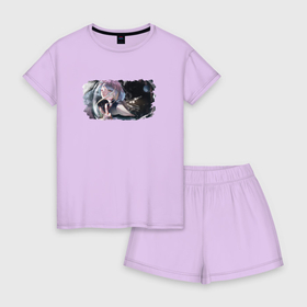 Женская пижама с шортиками хлопок с принтом Люси в слезах из за утраты в городе Новоалтайск, 100% хлопок | футболка прямого кроя, шорты свободные с широкой мягкой резинкой | 