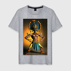 Мужская футболка хлопок с принтом Танцующий индеец в Курске, 100% хлопок | прямой крой, круглый вырез горловины, длина до линии бедер, слегка спущенное плечо. | 