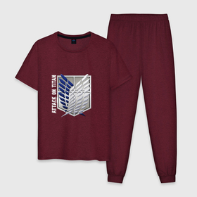 Мужская пижама хлопок с принтом Атака титанов аниме логотип в Екатеринбурге, 100% хлопок | брюки и футболка прямого кроя, без карманов, на брюках мягкая резинка на поясе и по низу штанин
 | 