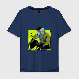 Мужская футболка хлопок Oversize с принтом Дэвид с печальным взглядом   аниме Киберпанк Бегущие по краю в Петрозаводске, 100% хлопок | свободный крой, круглый ворот, “спинка” длиннее передней части | 