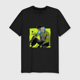 Мужская футболка хлопок Slim с принтом Дэвид с печальным взглядом   аниме Киберпанк Бегущие по краю в Санкт-Петербурге, 92% хлопок, 8% лайкра | приталенный силуэт, круглый вырез ворота, длина до линии бедра, короткий рукав | 