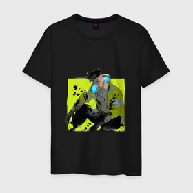 Мужская футболка хлопок с принтом Дэвид с печальным взглядом   аниме Киберпанк Бегущие по краю в Петрозаводске, 100% хлопок | прямой крой, круглый вырез горловины, длина до линии бедер, слегка спущенное плечо. | 