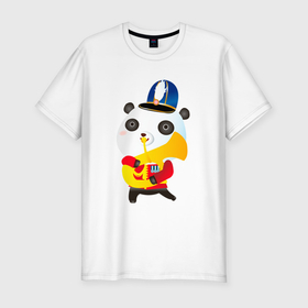 Мужская футболка хлопок Slim с принтом Панда музыкант в Белгороде, 92% хлопок, 8% лайкра | приталенный силуэт, круглый вырез ворота, длина до линии бедра, короткий рукав | 