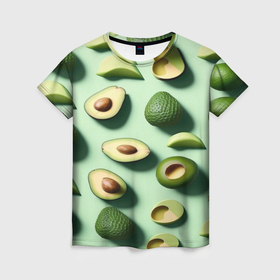 Женская футболка 3D с принтом Сочный авокадо в Тюмени, 100% полиэфир ( синтетическое хлопкоподобное полотно) | прямой крой, круглый вырез горловины, длина до линии бедер | 
