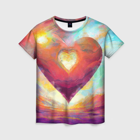 Женская футболка 3D с принтом Большое горячее сердце , 100% полиэфир ( синтетическое хлопкоподобное полотно) | прямой крой, круглый вырез горловины, длина до линии бедер | Тематика изображения на принте: 