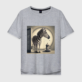 Мужская футболка хлопок Oversize с принтом Забавная зебра в Екатеринбурге, 100% хлопок | свободный крой, круглый ворот, “спинка” длиннее передней части | 