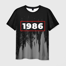 Мужская футболка 3D с принтом 1986   в красной рамке на темном в Кировске, 100% полиэфир | прямой крой, круглый вырез горловины, длина до линии бедер | 