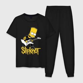 Мужская пижама хлопок с принтом Slipknot Барт Симпсон рокер в Санкт-Петербурге, 100% хлопок | брюки и футболка прямого кроя, без карманов, на брюках мягкая резинка на поясе и по низу штанин
 | 