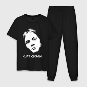 Мужская пижама хлопок с принтом Kurt Cobain портрет в Новосибирске, 100% хлопок | брюки и футболка прямого кроя, без карманов, на брюках мягкая резинка на поясе и по низу штанин
 | 
