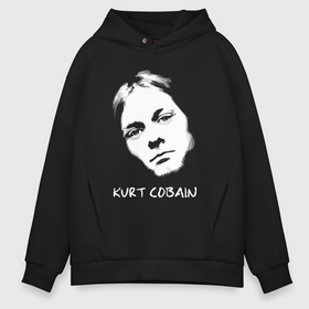 Мужское худи Oversize хлопок с принтом Kurt Cobain портрет в Новосибирске, френч-терри — 70% хлопок, 30% полиэстер. Мягкий теплый начес внутри —100% хлопок | боковые карманы, эластичные манжеты и нижняя кромка, капюшон на магнитной кнопке | 