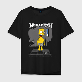 Мужская футболка хлопок Oversize с принтом Megadeth Барт Симпсон в Белгороде, 100% хлопок | свободный крой, круглый ворот, “спинка” длиннее передней части | 