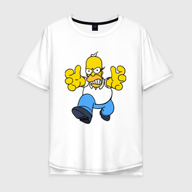 Мужская футболка хлопок Oversize с принтом Сердитый Гомер Симпсон   крутой чувак в Тюмени, 100% хлопок | свободный крой, круглый ворот, “спинка” длиннее передней части | 