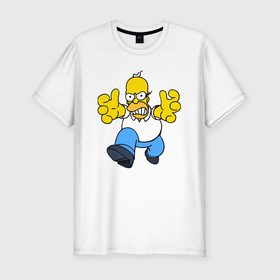 Мужская футболка хлопок Slim с принтом Сердитый Гомер Симпсон   крутой чувак в Санкт-Петербурге, 92% хлопок, 8% лайкра | приталенный силуэт, круглый вырез ворота, длина до линии бедра, короткий рукав | 