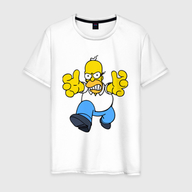 Мужская футболка хлопок с принтом Сердитый Гомер Симпсон   крутой чувак в Тюмени, 100% хлопок | прямой крой, круглый вырез горловины, длина до линии бедер, слегка спущенное плечо. | 