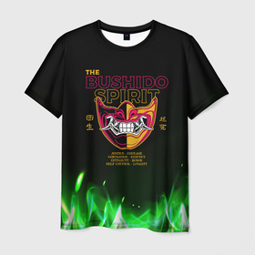 Мужская футболка 3D с принтом Bushido Spirit  and fire в Белгороде, 100% полиэфир | прямой крой, круглый вырез горловины, длина до линии бедер | Тематика изображения на принте: 