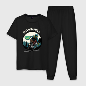 Мужская пижама хлопок с принтом Downhill Extreme Sport в Санкт-Петербурге, 100% хлопок | брюки и футболка прямого кроя, без карманов, на брюках мягкая резинка на поясе и по низу штанин
 | Тематика изображения на принте: 