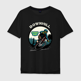 Мужская футболка хлопок Oversize с принтом Downhill Extreme Sport в Новосибирске, 100% хлопок | свободный крой, круглый ворот, “спинка” длиннее передней части | Тематика изображения на принте: 