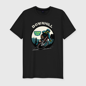 Мужская футболка хлопок Slim с принтом Downhill Extreme Sport в Тюмени, 92% хлопок, 8% лайкра | приталенный силуэт, круглый вырез ворота, длина до линии бедра, короткий рукав | 