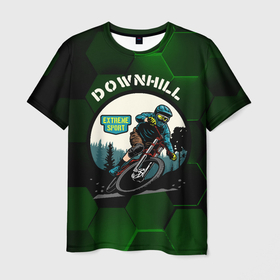 Мужская футболка 3D с принтом Downhill  Extreme Sport в Санкт-Петербурге, 100% полиэфир | прямой крой, круглый вырез горловины, длина до линии бедер | Тематика изображения на принте: 