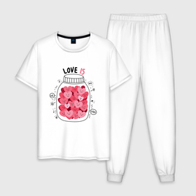 Мужская пижама хлопок с принтом Love is : Баночка с сердцами в Новосибирске, 100% хлопок | брюки и футболка прямого кроя, без карманов, на брюках мягкая резинка на поясе и по низу штанин
 | 