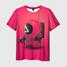 Мужская футболка 3D с принтом Игра в кальмара амонг ас в Екатеринбурге, 100% полиэфир | прямой крой, круглый вырез горловины, длина до линии бедер | 