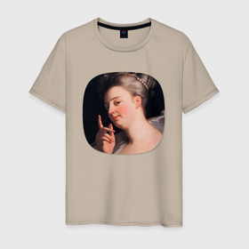 Мужская футболка хлопок с принтом Картина ренессанса   загадочная женщина в Курске, 100% хлопок | прямой крой, круглый вырез горловины, длина до линии бедер, слегка спущенное плечо. | 