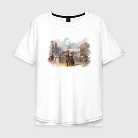 Мужская футболка хлопок Oversize с принтом Victoria 3 watercolor art в Петрозаводске, 100% хлопок | свободный крой, круглый ворот, “спинка” длиннее передней части | 