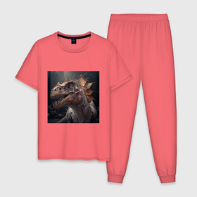 Мужская пижама хлопок с принтом Мифы о динозаврах , 100% хлопок | брюки и футболка прямого кроя, без карманов, на брюках мягкая резинка на поясе и по низу штанин
 | 