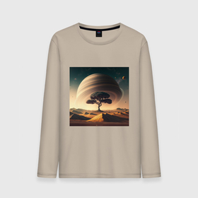 Мужской лонгслив хлопок с принтом Дерево на марсе и сатурн в Тюмени, 100% хлопок |  | 
