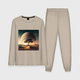 Мужская пижама с лонгсливом хлопок с принтом Дерево на марсе и сатурн в Петрозаводске,  |  | 