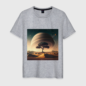 Мужская футболка хлопок с принтом Дерево на марсе и сатурн в Тюмени, 100% хлопок | прямой крой, круглый вырез горловины, длина до линии бедер, слегка спущенное плечо. | 