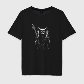 Мужская футболка хлопок Oversize с принтом Black metal cat в Екатеринбурге, 100% хлопок | свободный крой, круглый ворот, “спинка” длиннее передней части | Тематика изображения на принте: 