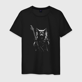 Мужская футболка хлопок с принтом Black metal cat в Екатеринбурге, 100% хлопок | прямой крой, круглый вырез горловины, длина до линии бедер, слегка спущенное плечо. | Тематика изображения на принте: 